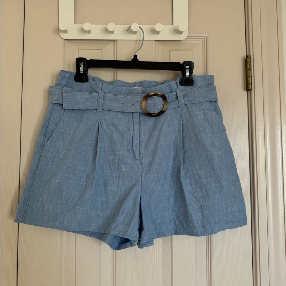 Loft Pleated Light Blue Shorts Womens Size 8 Belted 100% Cotton